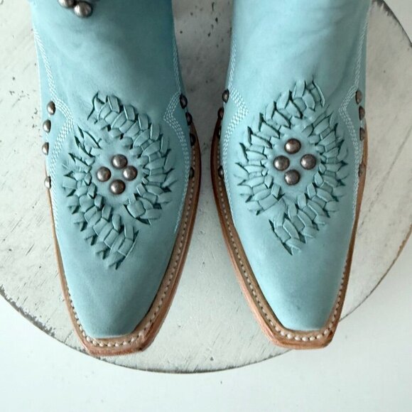 Lane COSSETTE Womens Cowboy Bootie 7.5 Blue Cowgirl Western Short Ankle Boots - Picture 6 of 11